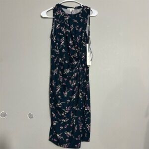 Nine Britton Abigail Floral Knit Midi Dress Blue Sleeveless Size Small Petite